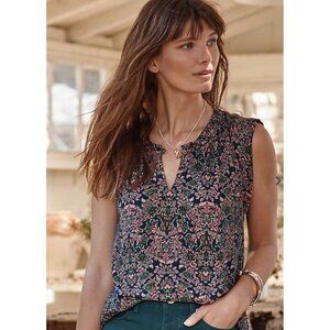 NWT J. Jill Navy, Pink + Green FLUTTER-SLEEVE KNIT BLOUSE Size L